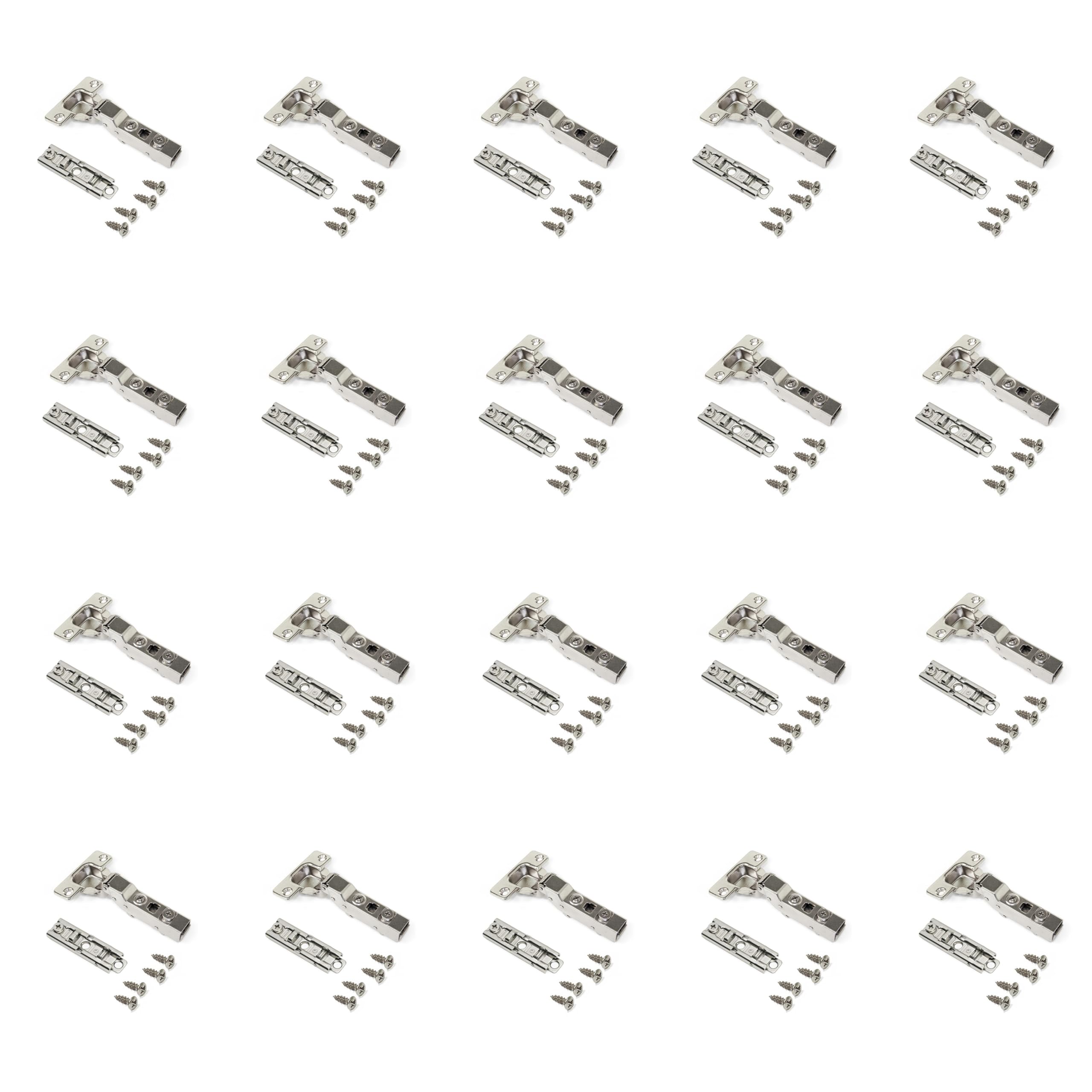Emuca - Lot of 20 X91 Half Overlay Hinges with Soft Closing and Screw-on Staright Plates, Height 1, Steel, Nickel Plated - Image 2