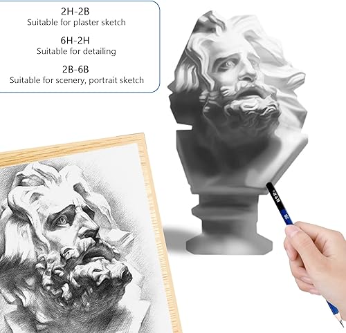 Miniatura 4 de H & B Kit de 12 lápices de dibujo, H-4H, F, HB, B-6B, grafito y carbón para principiantes, artistas profesionales