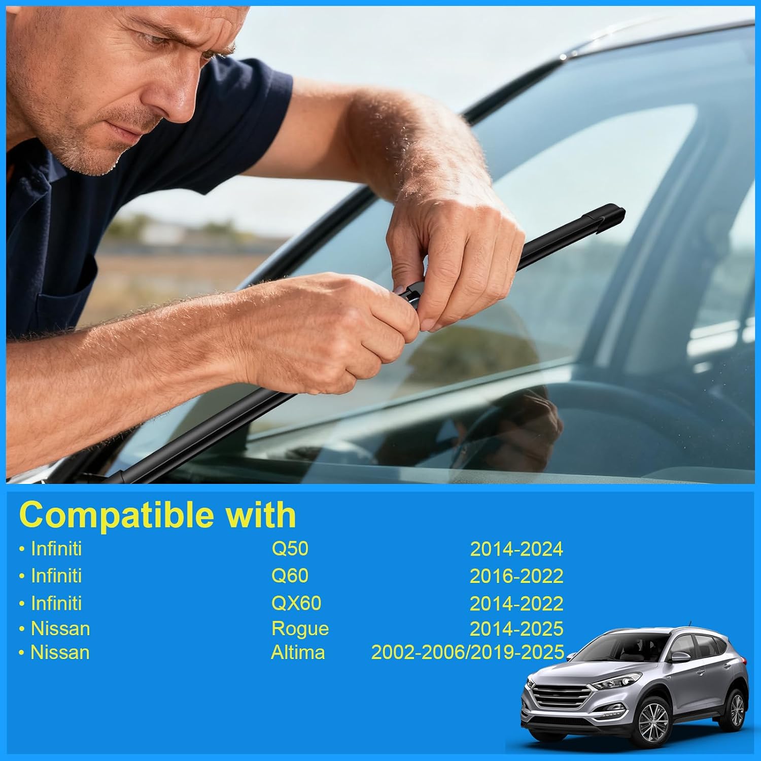 CJPPPZIW® Windshield Wipers -26"+17" Replacement for Nissan Rogue 2014-2025/Infiniti Q50 2014-2024/Q60 QX60 2014-2022,OEM Quality Premium All-Season Wiper Blades (Set of 2)