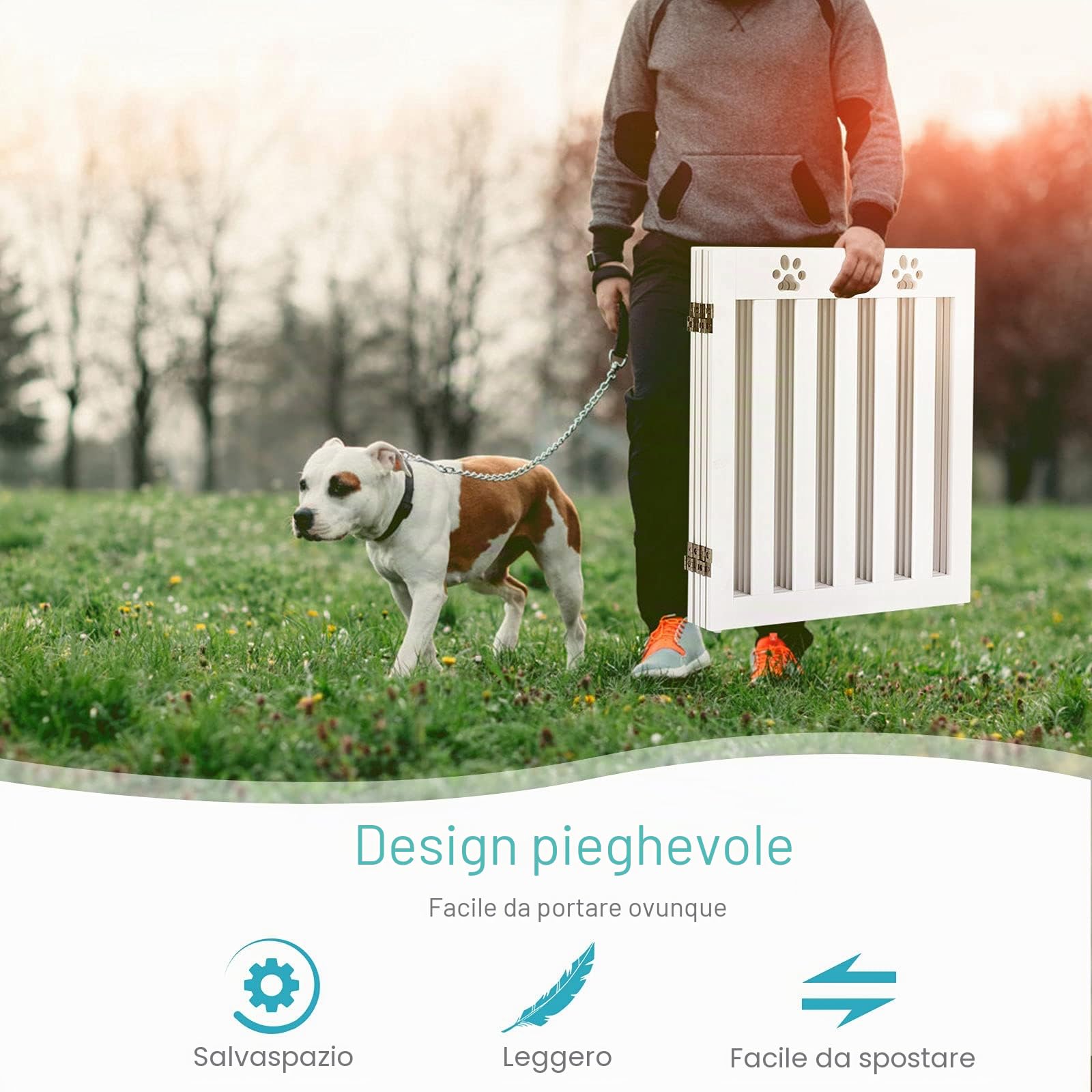 RELAX4LIFE Barriera per Cani, Ringhiera di Sicurezza Estensibile Portatile Pieghevole, Cancelletto di Protezione per Corridoio, Scale e Porte, Cancello per Cani per Interni (Bianco, 4 Pannelli)