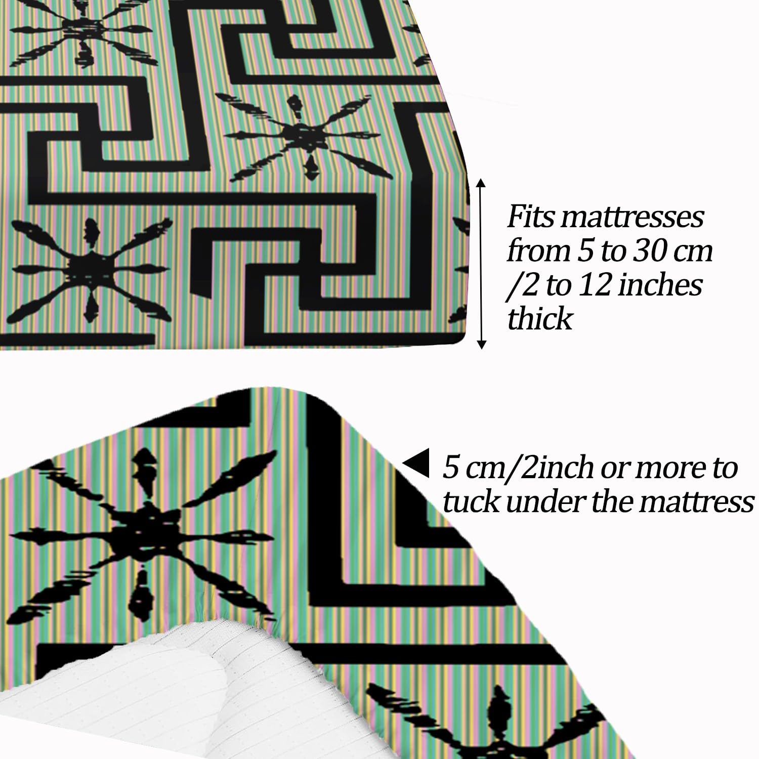 Spannbettlaken 160x200cm Geometrische Linien Kinder Spannbetttuch für Jungen Mädchen Jugendliche Dekor Bettlaken Set 3D Gedruckt Matratzenbezug mit 2 Kissenbezügen