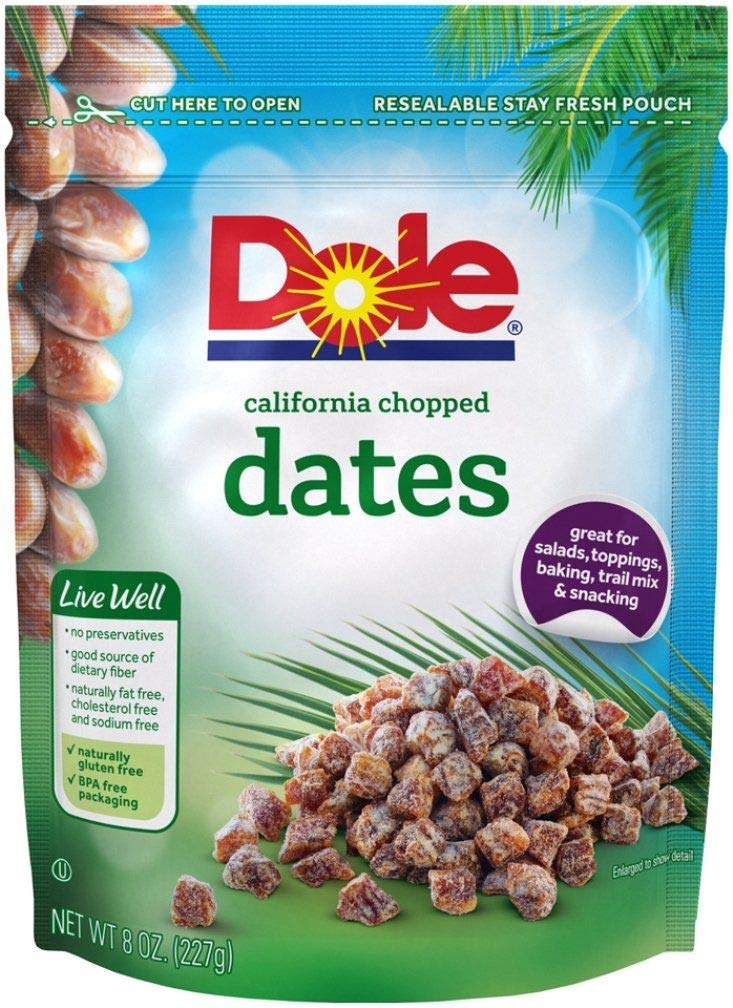 Dole California Chopped Dates 8oz Bag - Gluten-Free, Fiber-Rich Dried Fruit Snack for Baking & Healthy Snacking