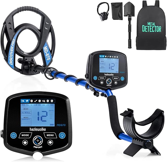 Hazlewolke Metal Detectors for Adults, Professional Gold Detector with 11-Inch Outdoor Waterproof Coil, 4 Modes, Pinpointer Function, Set includes Accessories Digger Tool, Carrying Bag & Headphone