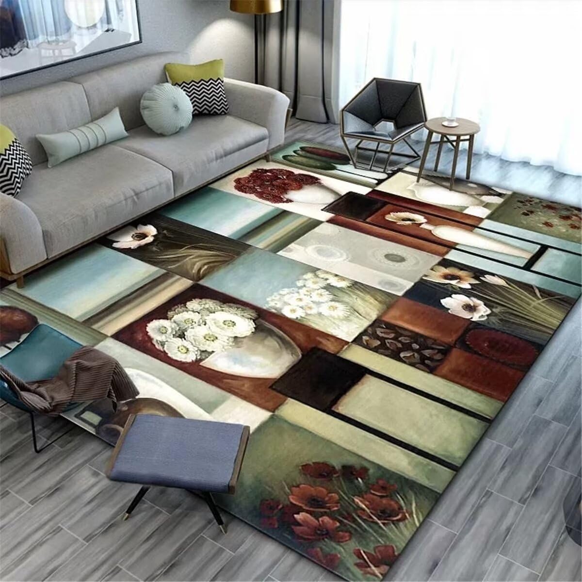 Tapis terrasse exterieur grand tapis de chambre bleu contemporain