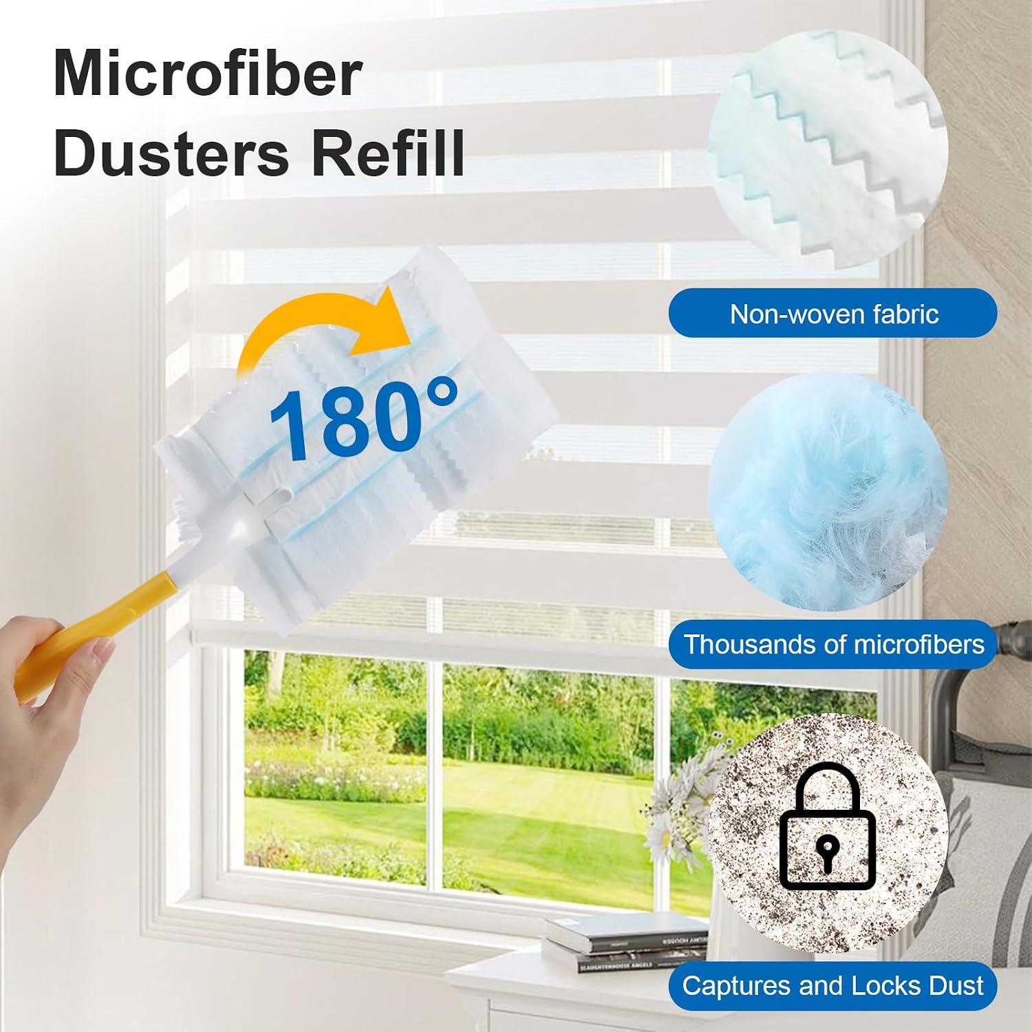 Duster Refills 60 Count Static Dust Removal Brush 180° Multi-Surface Bulk Electrostatic Microfiber, Heavy Duty Disposable Dusting Replacement Heads Compatible with Swiffer Duster Refills