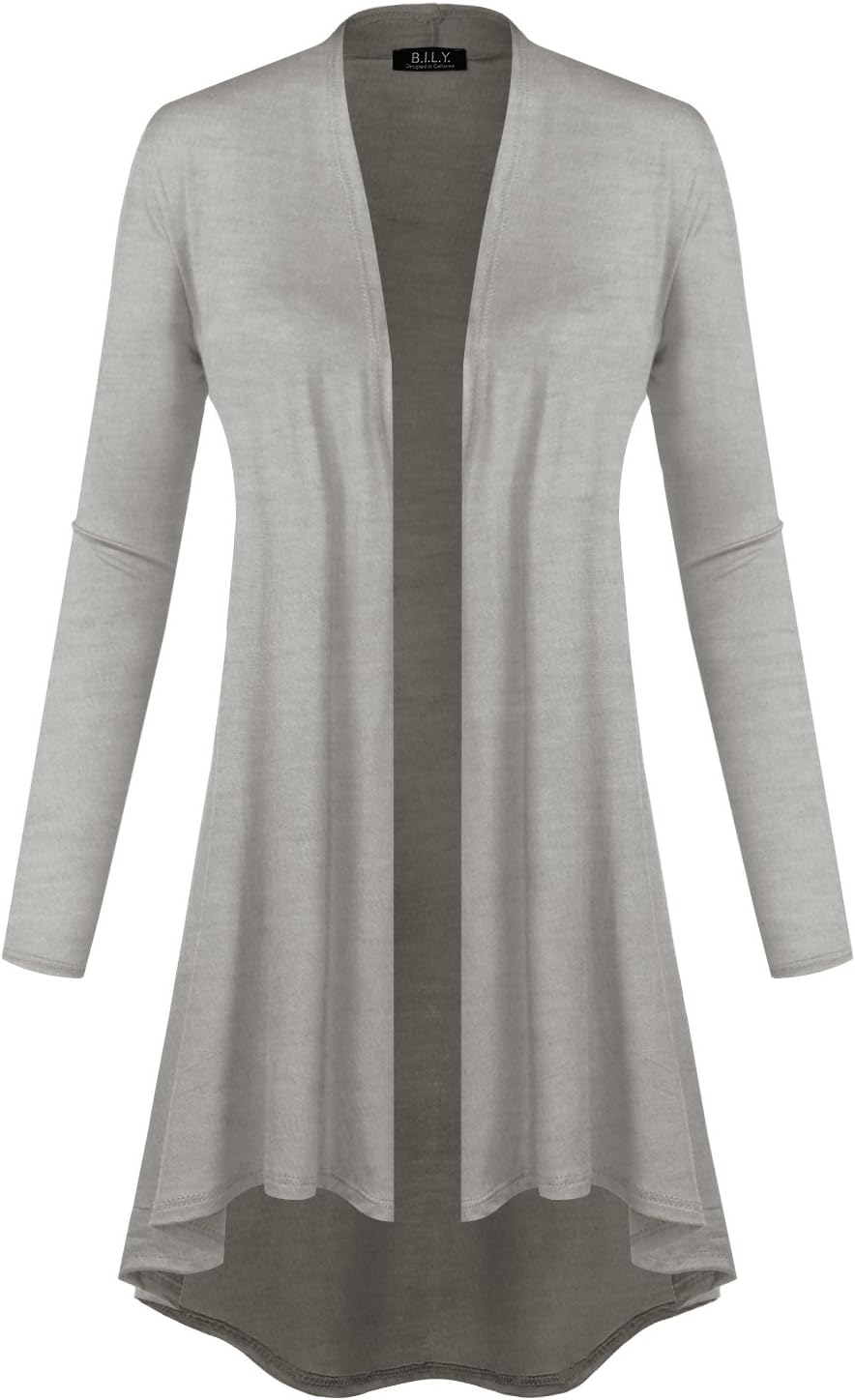 BH B.I.L.Y USA Women's Open Front Lightweight Jersey Classic Long Sleeve Cardigan