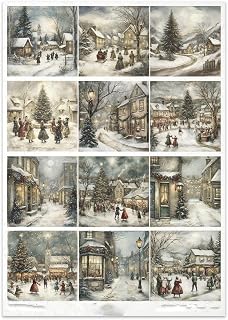 Christmas Paper Decoupage, Christmas Santa Claus, Winter Scene, Winter Views Collection, A4 Rice Paper, Perfect for Scrapbooking, Journaling, Ornament, Coaster, Bookmark,Seashell,Candle,Decor Holiday