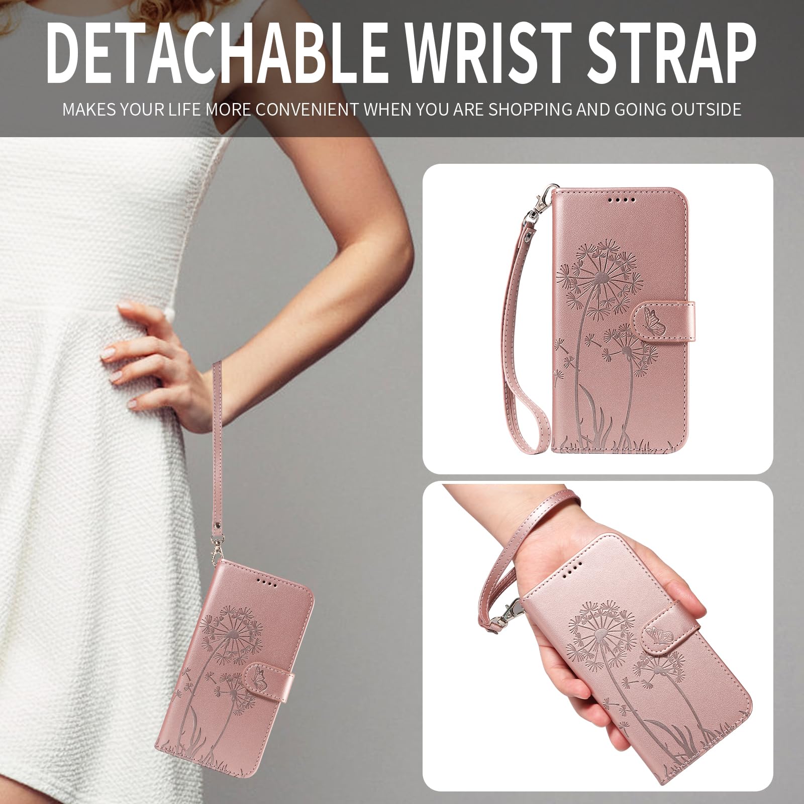 Handyhülle für Samsung Galaxy S10 Hülle, Premium PU Lederhülle Klappbar Tasche Klapphülle mit Magnet Kartenfach Standfunktion Schutzhülle für Galaxy S10, Roségold