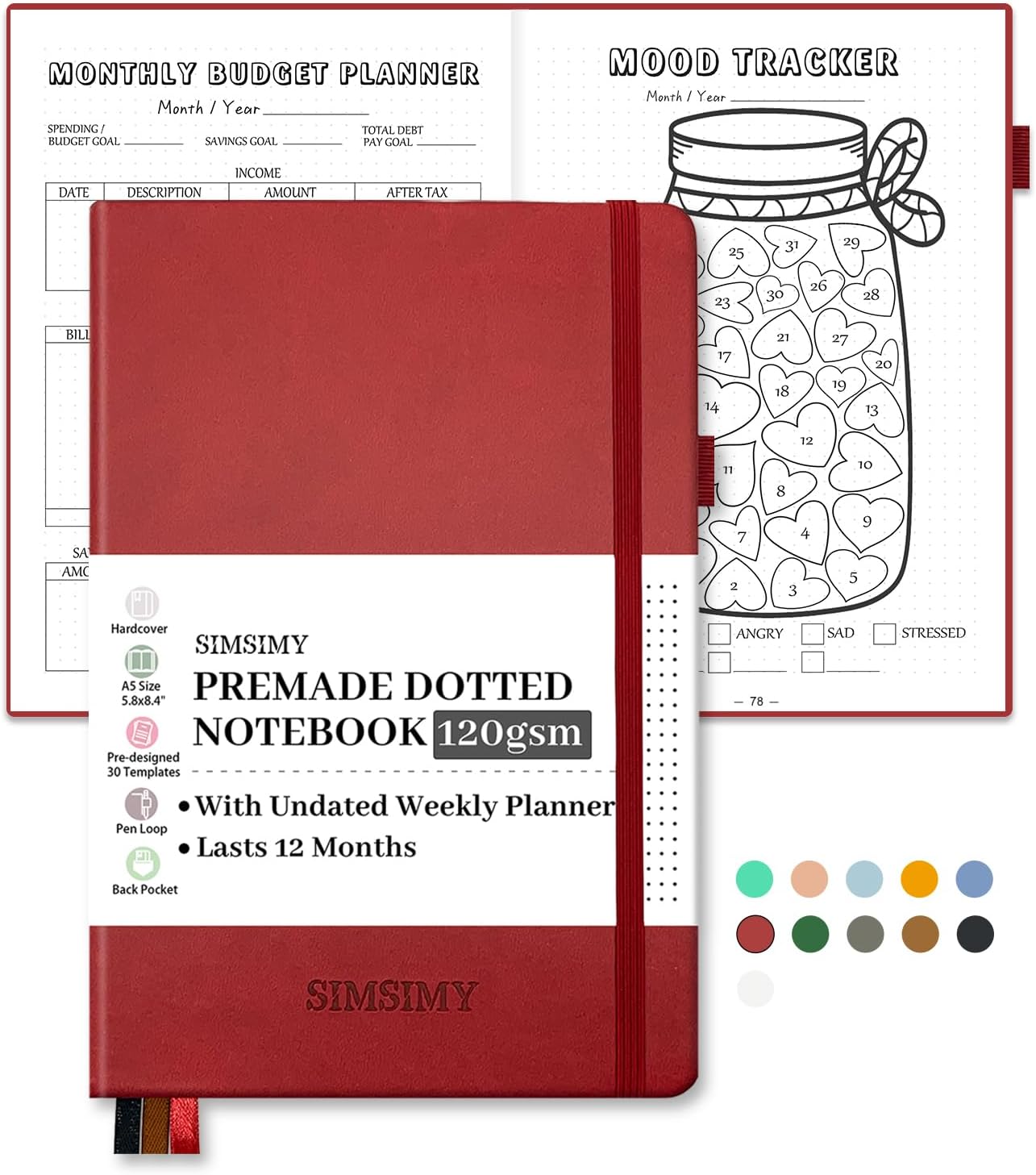 SIMSIMY Premade Dotted Journal Notebook