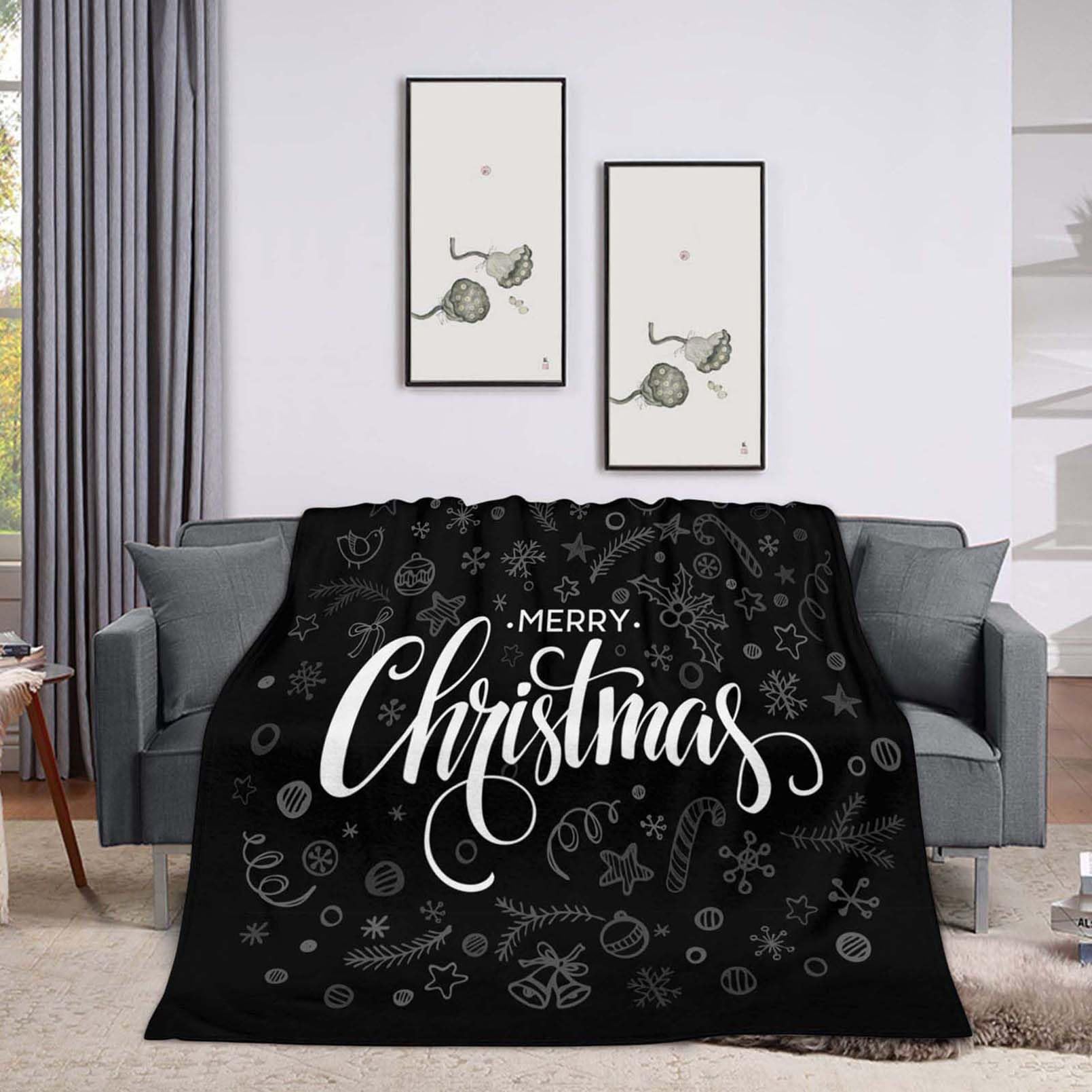 Tifydon 1T Black White Merry Christmas Text Throw Blanket Throw Blanket 50X60 Inch,Black White Merry Christmas Text Cozy Soft Lightweight Fuzzy Flannel Blanket 60X50 Inch Suitable For Couch Bed Sofa Living Room In All Seasons