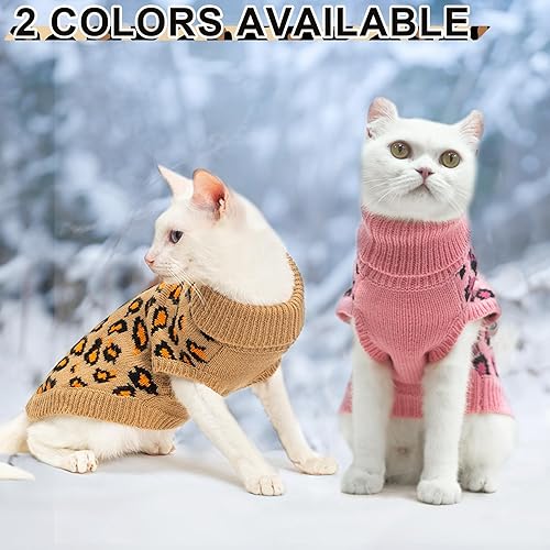 Mihachi Winter Warm Cat Sweater Turtleneck Puppy Pets Sweater Knit Vest Fashion Leopard for Cats Puppy Small Animals Pink Small(Yellow,M)