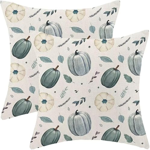 BETGINY Juego de 2 fundas de almohada de otoño de 18 x 18 pulgadas, fundas de almohada de hojas de arce otoñales, fundas de almohada de calabazas y