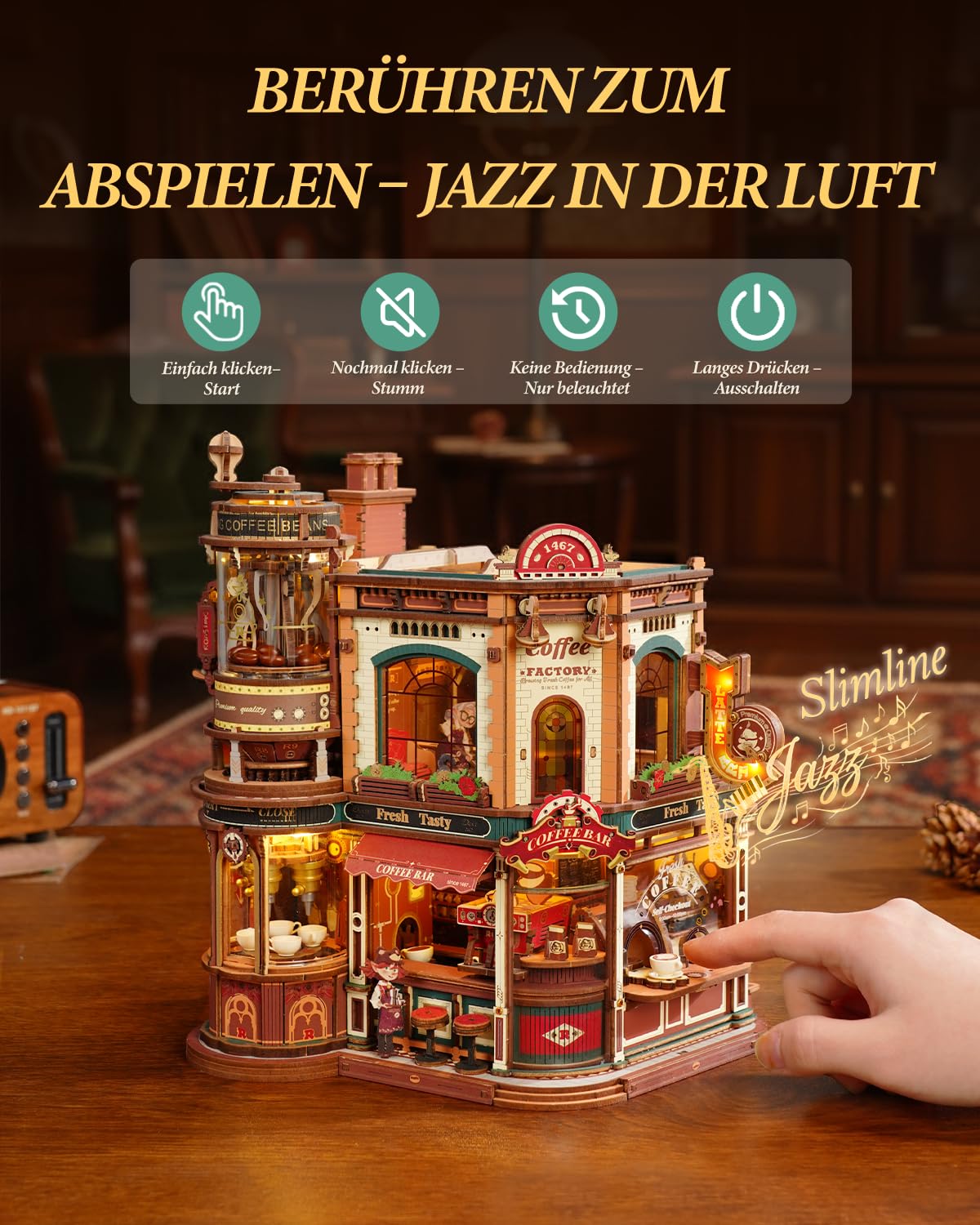 ROKR 3D Holzpuzzle Erwachsene Dream Coffee Factory,Modellbausätze DIY Geschenke für Erwachsene und Teenager