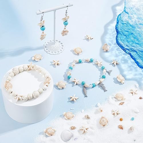 Miniatura 9 de SUNNYCLUE 1 caja de 200 cuentas de tortuga con cuentas de estrella de mar a granel azul blanco sintético turquesa mar océano animal cuentas tortuga