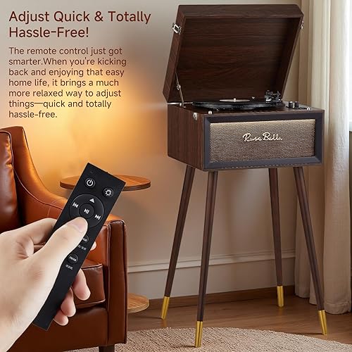 Miniatura 2 de Tocadiscos vintage con soporte, tocadiscos vintage Bluetooth con 3 velocidades y 3 tamaños, 4 altavoces integrados, control