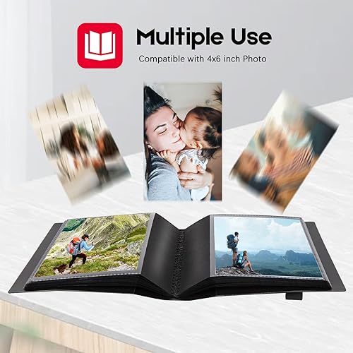 Miniatura 6 de Álbum de fotos de 8 x 10 pulgadas con capacidad para 68 fotos y pequeño álbum de fotos de 4 x 6 pulgadas, página interior negra con banda elástica