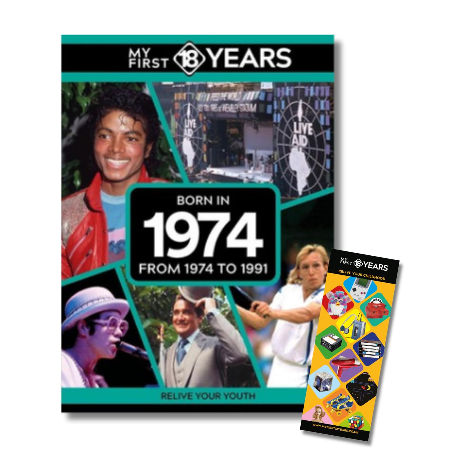 My First 18 Years – Born in 1974 Book & Bookmark Gift Set | Birthday Keepsake | Nostalgia Bookmark | Classic Gift