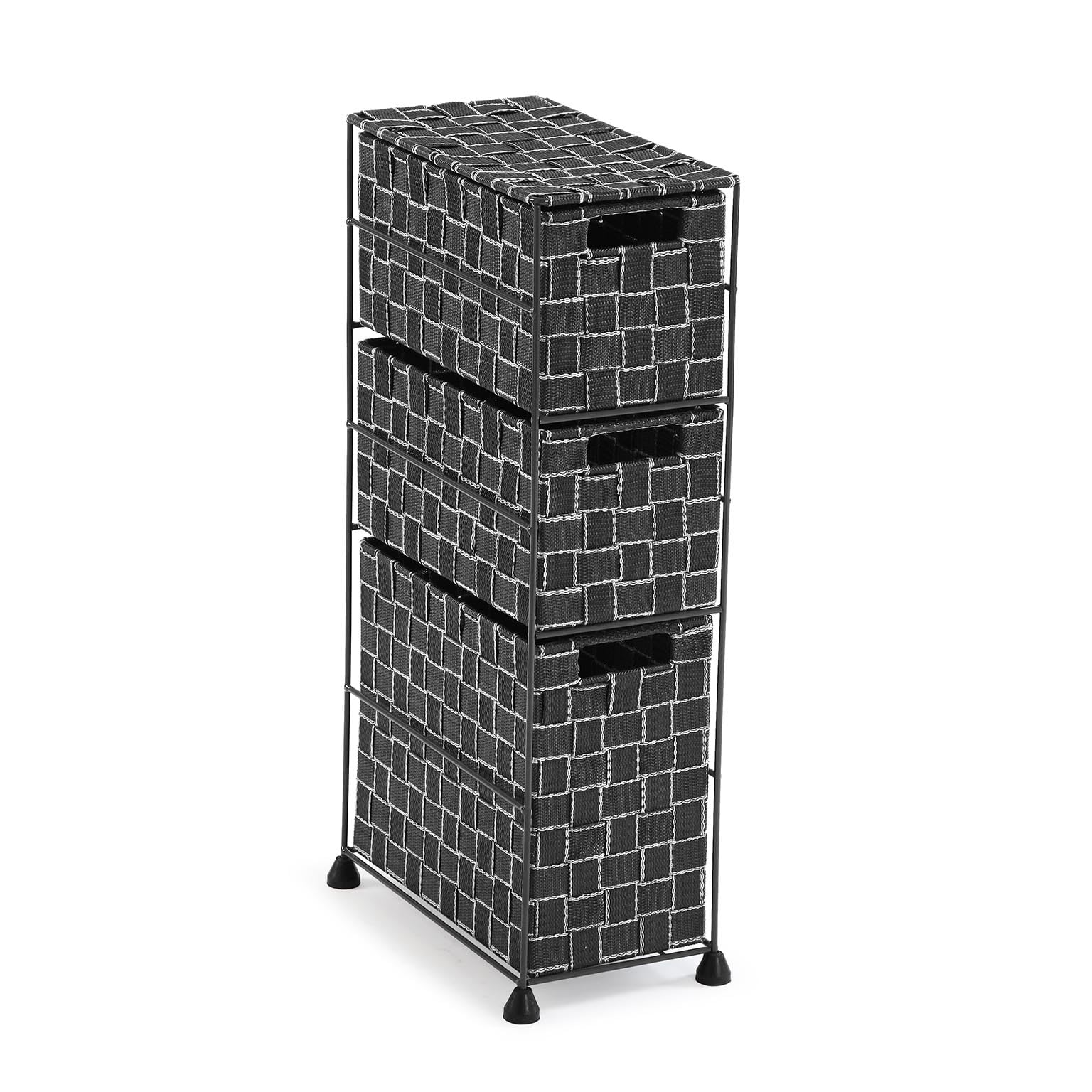 Versa Nilo Mueble para el Baño Auxiliar, Estante de baño con 3 cestas de Almacenaje, Medidas (Al x L x An) 57 x 15,5 x 28 cm, Plástico Texturizado, Color Negro
