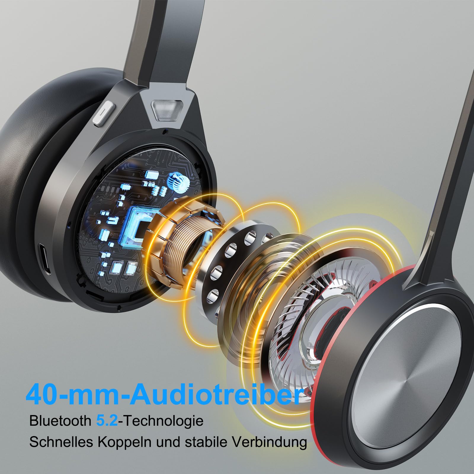 Bluetooth Headset mit Mikrofon, Wireless Headset mit USB Dongle Ladestation, Noise Cancelling Mikrofon, 40h Akku, Komfort Büro Headset für PC Laptop Callcenter Home Office Teams Zoom