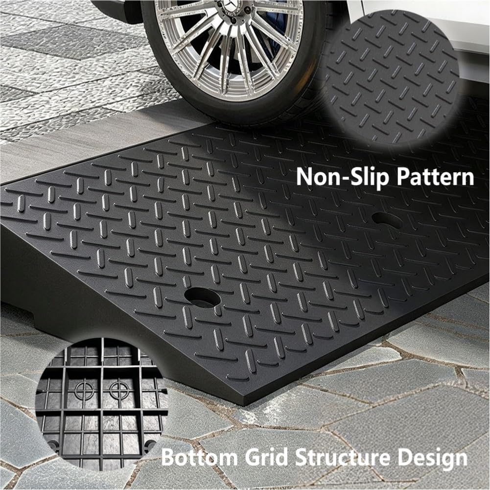 Rampa de Goma para Bordillo Altura de 10-12 cm Rampa Antideslizante | 50 cm x 50 cm, Capacidad de Carga de 2000 kg, para Silla de Rueda Moto Coche Carrito(4.4in/11cm H)