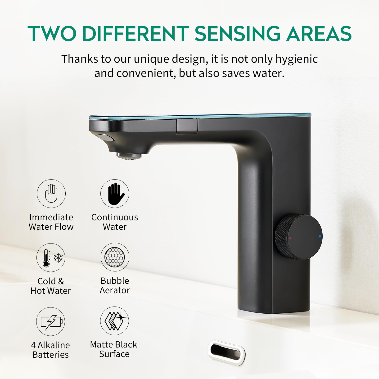CREA Mitigeur de Salle de Bains Infrarouge, Robinet Lavabo Automatique à Infrarouge, Robinet Lavabo de Salle de Bains Infrarouge, Mitigeur Lavabo Touchless, Noir Mat