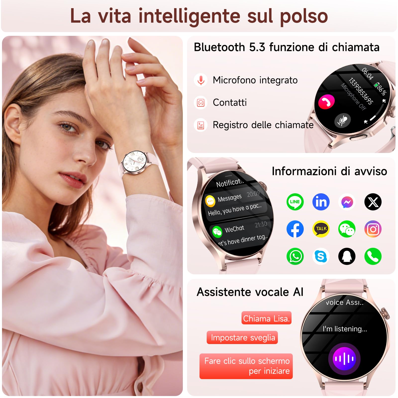2026 Nuovo Smartwatch Donna con ECG/HRV/Acido Urico/Lipidi,1.32" AMOLED Orologio con 24H Chiamate, Pressione Sanguigna, Salute femminile, Cardiofrequenzimetro, Sonno, SOS, Fitness Watch Android e iOS