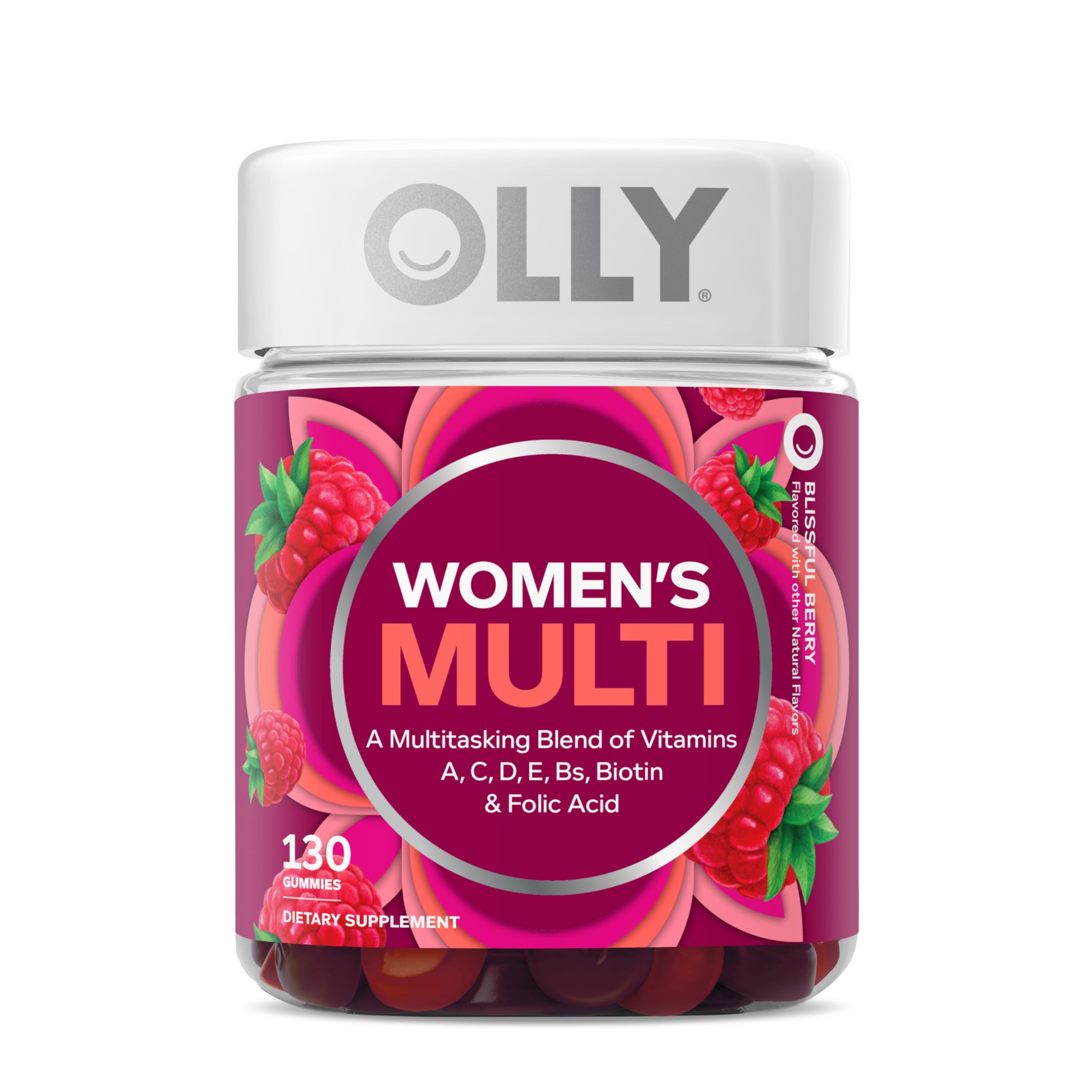 OLLYWomen's Multivitamin Gummy, Overall Health and Immune Support, Vitamins A, D, C, E, Biotin, Folic Acid, Adult Chewable Vitamin, Berry, 65 Day Supply - 130 Count