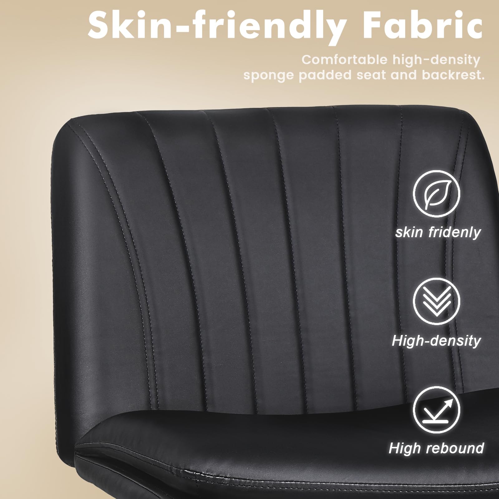 LEMBERI Armless Office Desk Chair with Wheels,Faux Leather Cross Legged Wide Chairs, Mid Back Swivel Computer Task Chairs for Home Office,Make Up,Small Space,Bed Room, Black