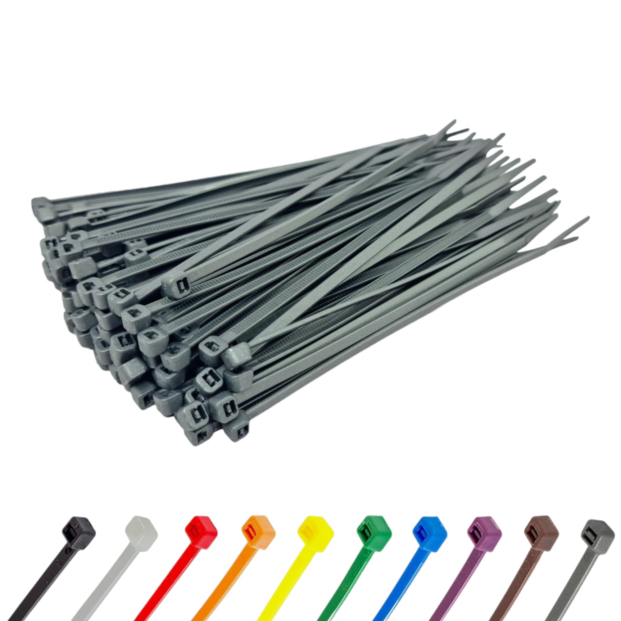 Silver Cable Ties (1000 Pack - 300mm x 3.6mm) Nylon Zip Ties Plastic Tie Wraps for Office Cable Tidy Garden DIY