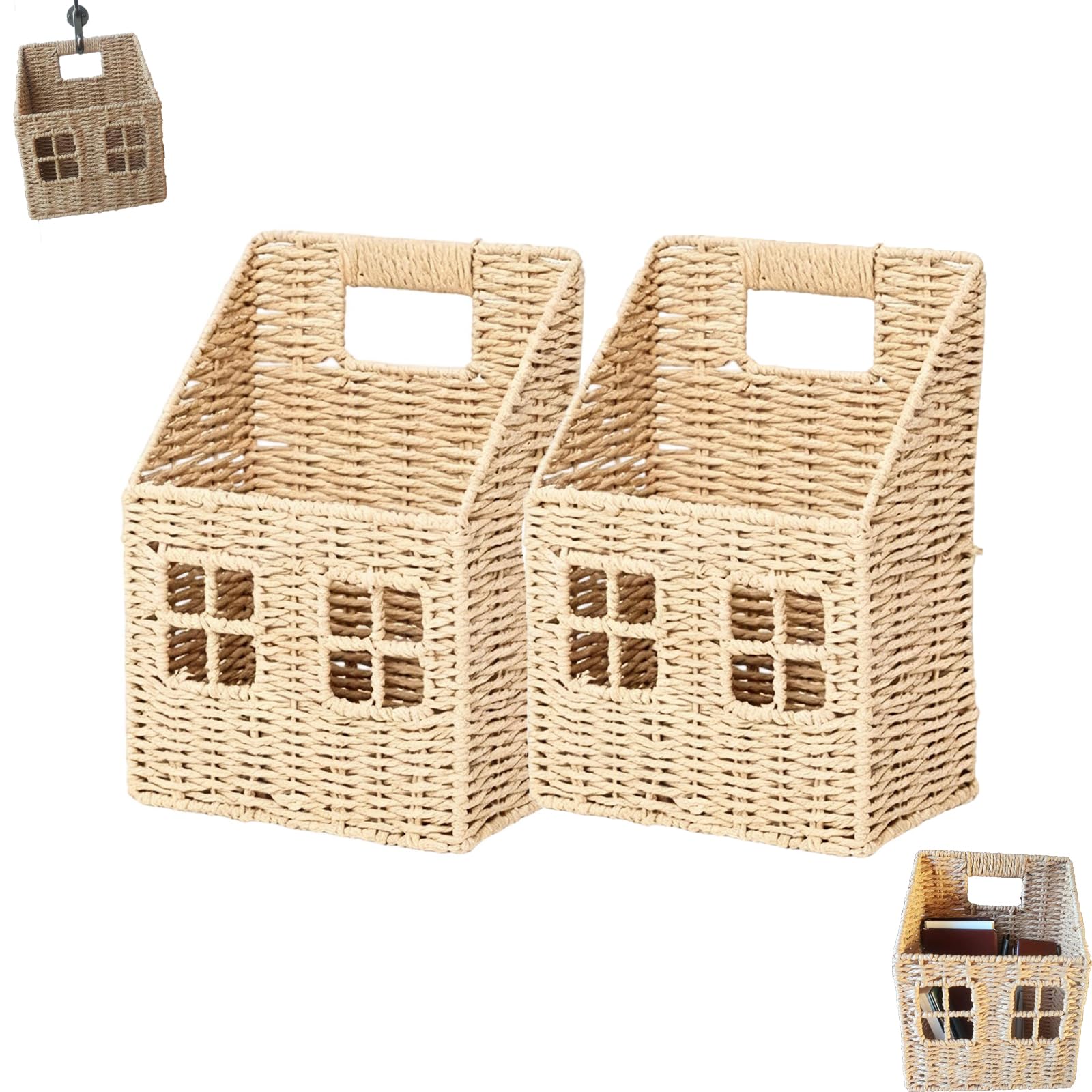 Cesta de pared tejida, versátil organizador de pared tejido a mano, cesta colgante de fibra decorativa, soporte de juguetes para cocina, sala de estar, dormitorio, jardín, oficina (2)