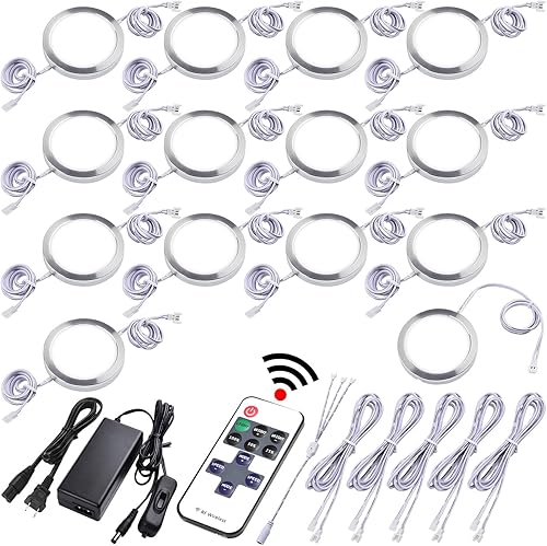 Lvyinyin Kit de iluminación para debajo del gabinete iluminación de vitrina Curio control remoto inalámbrico RF regulable luces LED de disco con