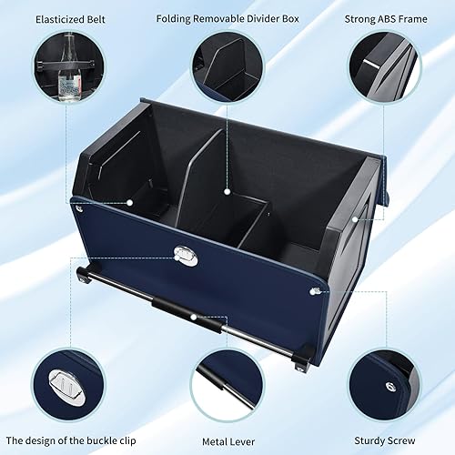 Miniatura 5 de Organizador de maletero de automóvil, caja de almacenamiento de cuero para maletero de automóvil con tapa y asa de empuje para cajuela de automóvil