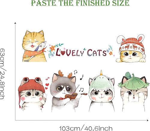 Miniatura 6 de Calcomanías de pared de seis lindos gatitos, gatos encantadores de sacinora pintadas a mano, calcomanías de pared de animales de dibujos animados,