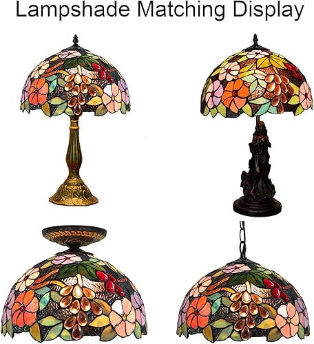 Miniatura 4 de Errzom Tiffany - Pantalla de lámpara de uva de repuesto, pantallas de vidrio de 12 x 7 pulgadas con tapa, accesorios retro para lámpara pastoral