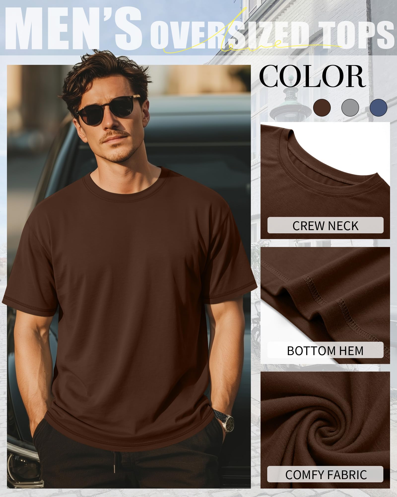 Neer Paquete de 3 Camisetas para Hombre de Tallas Grandes (L-7XL) Manga Corta Cuello Redondo Camisetas básicas de Verano