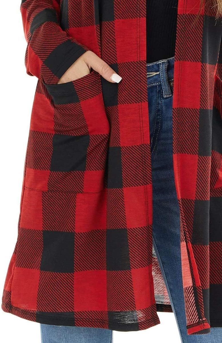 Lacozy Damen Cardigan Open Front - Karo Kimono Mit Knopfverschluss