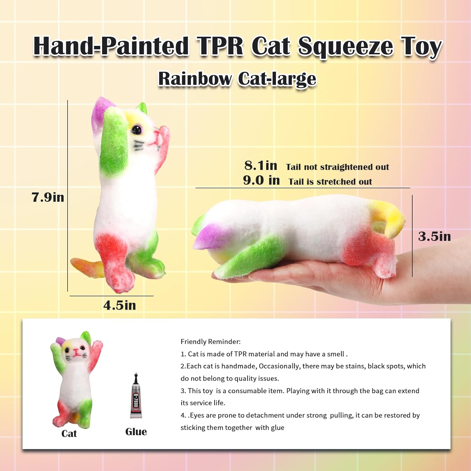 Big Hand Painted Cat Squishy Toys，Large Cute Ultra Soft Kitty Squeeze Fidget Toy for Stress Relief,Kawaii Squishies Sticky Animal Toy for Adults Kids,Decompression Sensory Balls Toys for Autism