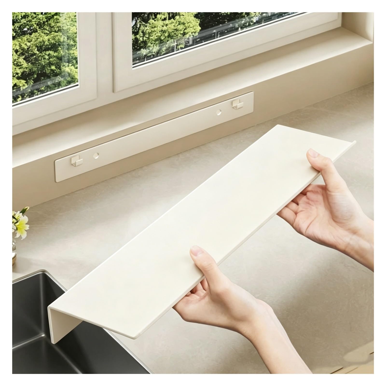 CHZDPP Windowsill Extension with Anti-drop Barrier, Kitchen Counter Extender for Drying Platform/Narrow Window, Stainless Steel Window Ledge Extender(White,23.6"/60cm)