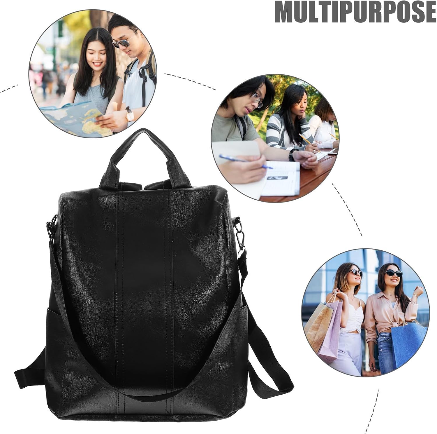 UKCOCO Casual Travel Bag Anti Theft Backpack for Women PU Leather Black