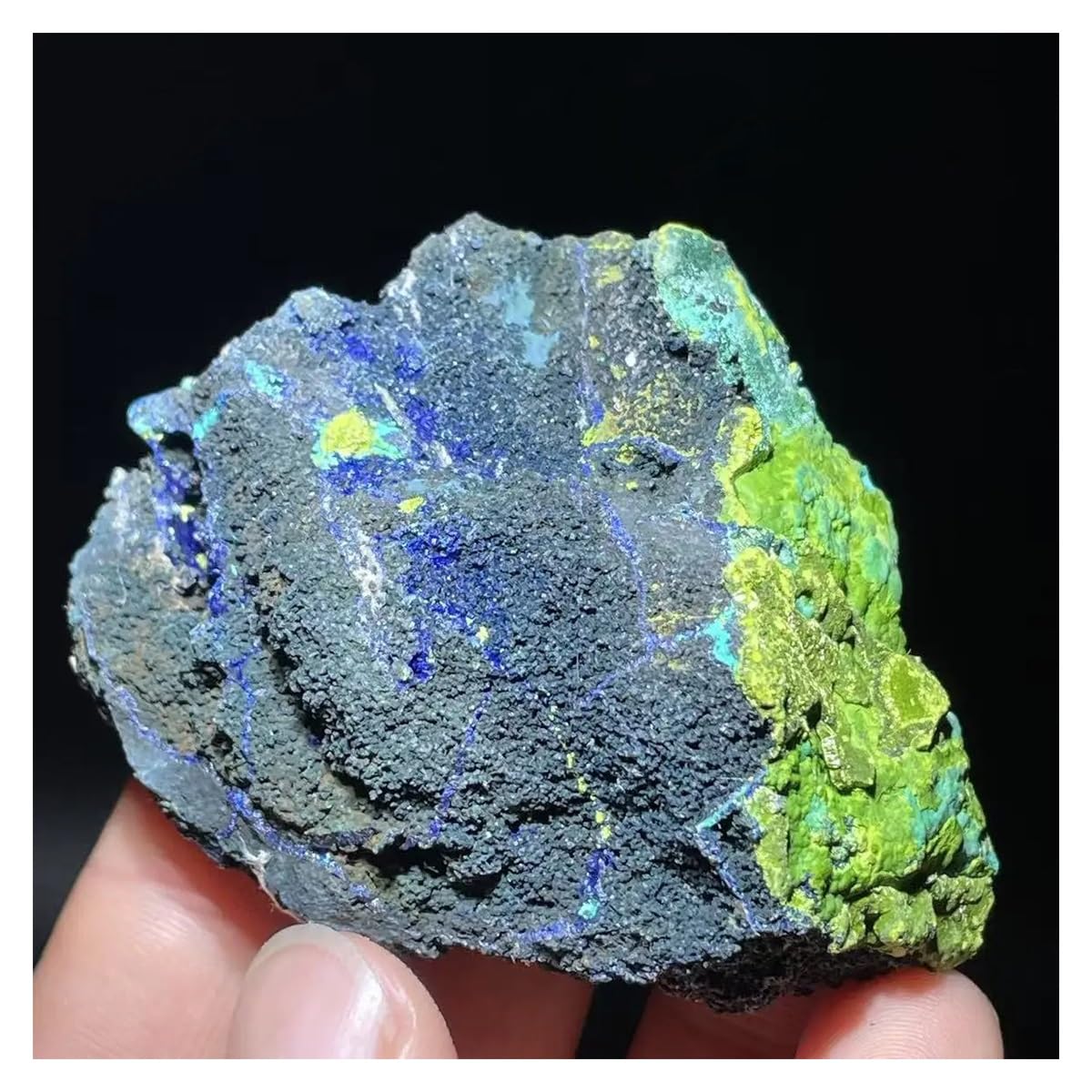 Crisocolla natural y malaquita de 102g, mineral de coleccion para escritorio elegante