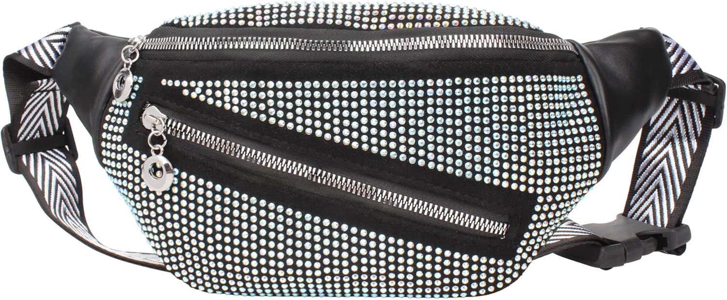 ZLM BAG US Small Studs Rivet Fanny Pack Metal Tassels Decor Waist Pack Chest Bag Phone Purse X-Black