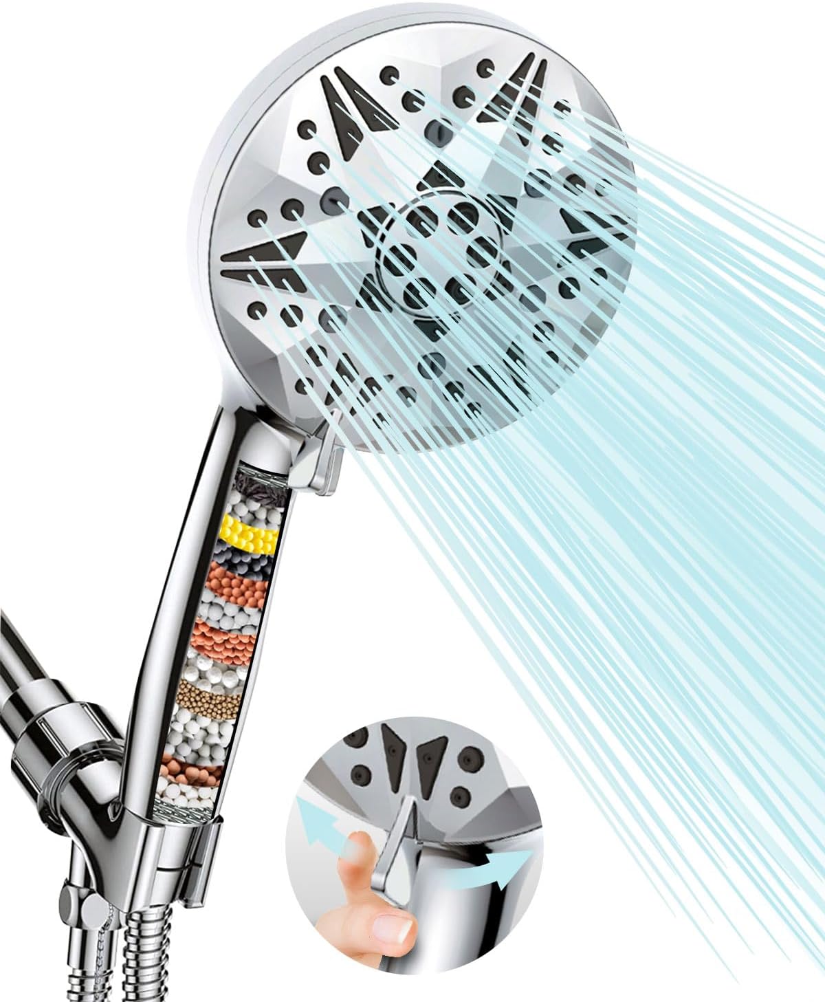 Filtered Shower head, 10 Modes High Pressure Showerhead with 15 Stage