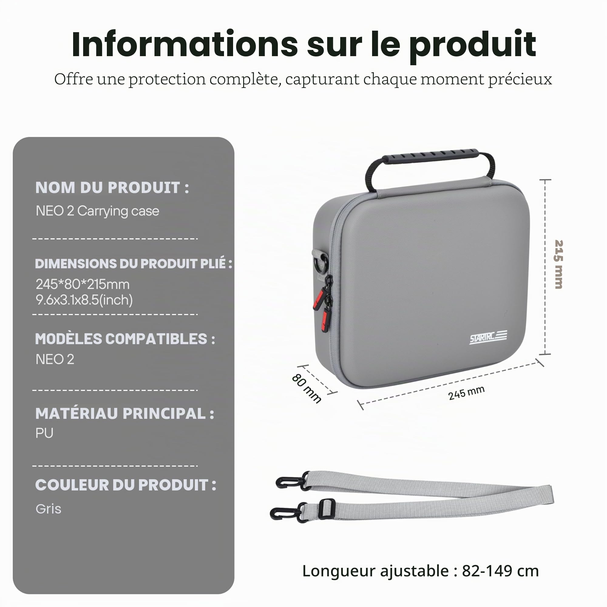 STARTRC Neo 2 Sac, Sac à bandoulière/main portable en PU pour drone DJI Neo 2 et accessoires de batteries