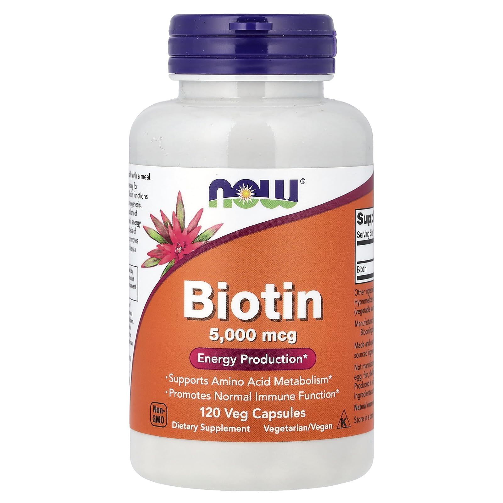 Now Foods Biotin 5 MG Vegetarian Capsules, 120 Count Unflavored 120 Count (Pack of 1)
