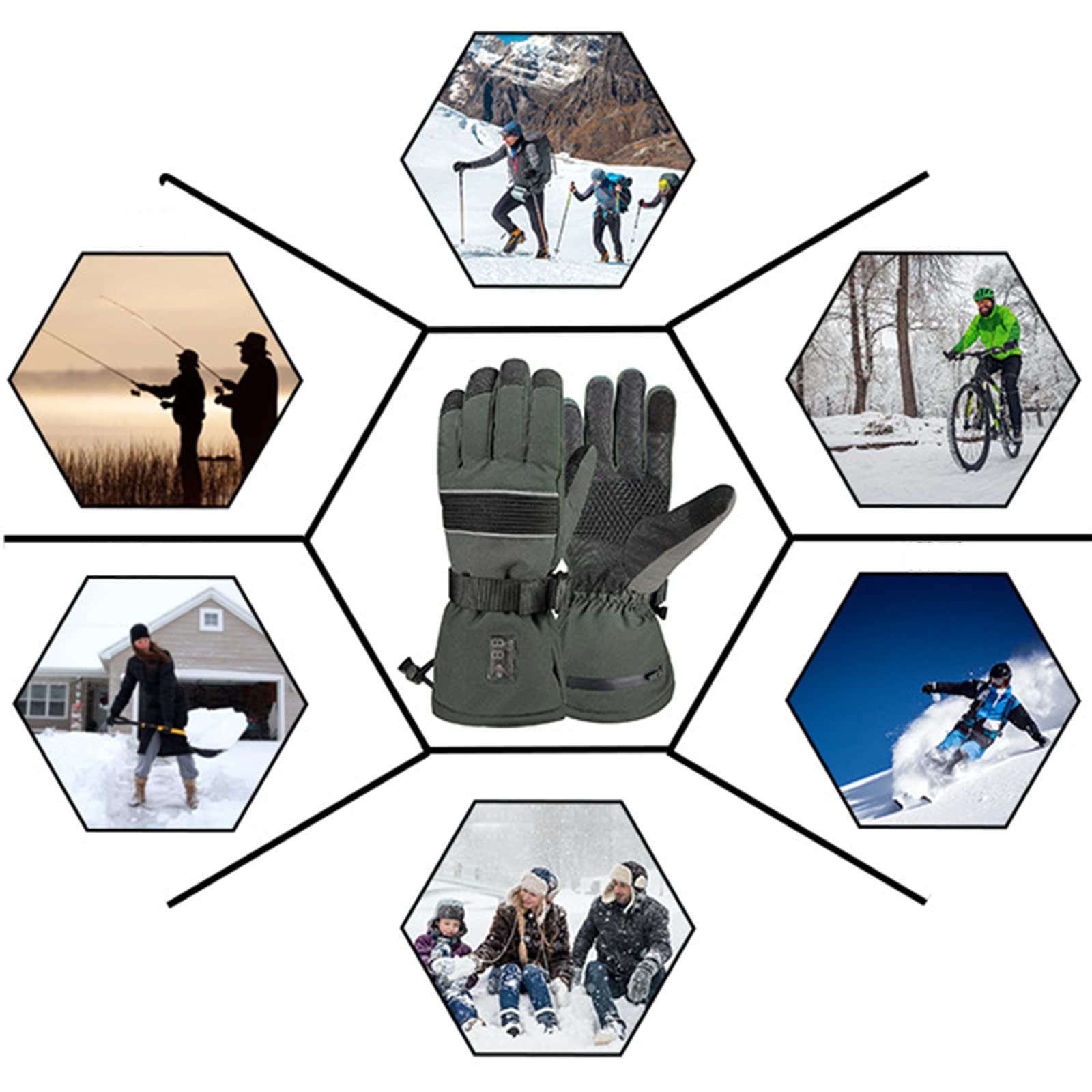 CHEWYNP Guantes de Invierno para Hombres y Mujeres - Guante Cálido Impermeable para Clima Frío, Guantes Térmicos con Pantalla Táctil Dedo Recargable 2200mAh Guantes de Esquí con Calefacció
