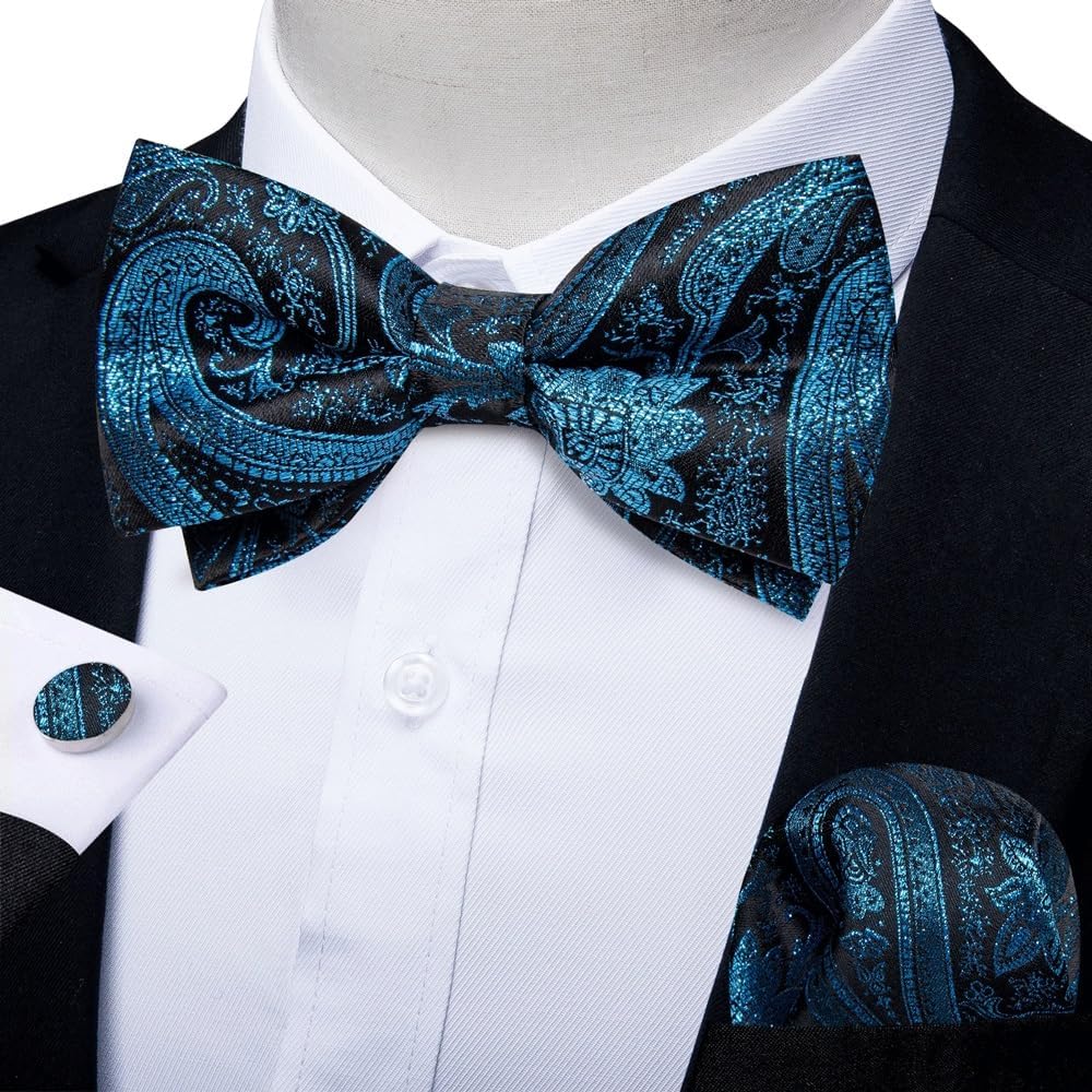 Men's Bow Ties Men Cravats Bowtie Handkerchief Cufflinks Set for Shirt Accessories Paisley Knots Wedding Party
