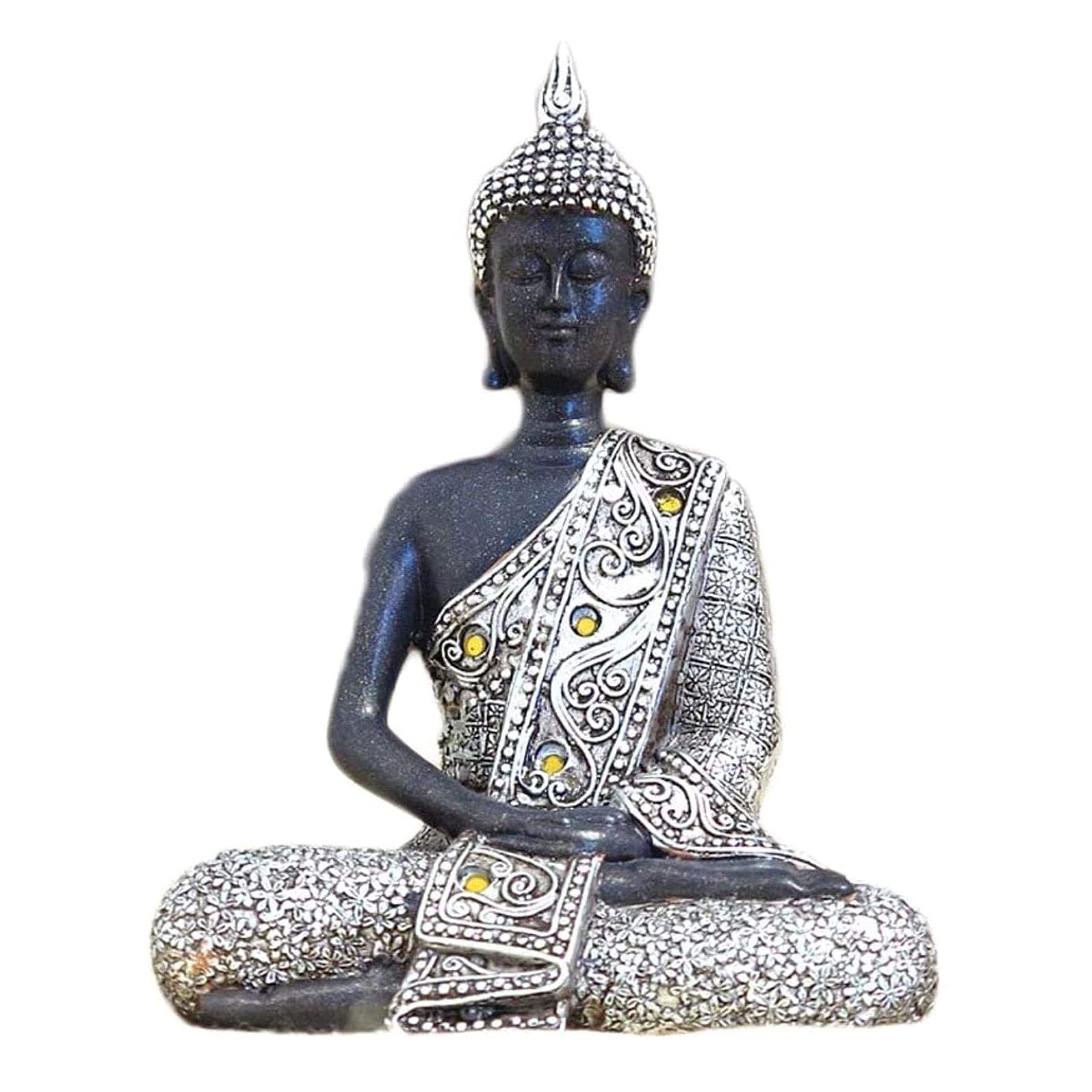 AIOJY Sitting Buddha Buddha's Meditation Mudra with Resin Silver Robe for Home Living Room Office Decorations