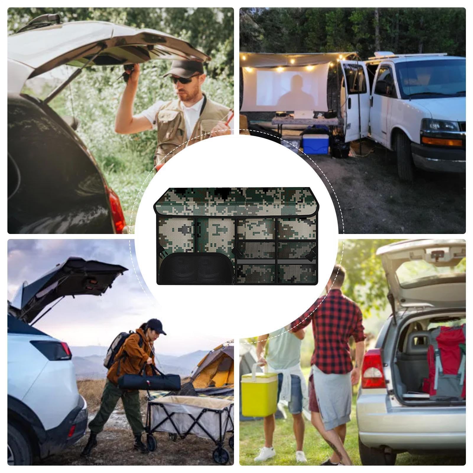 de almacenamiento plegable del maletero, organizador del maletero del coche | Organizador de ahorro de espacio con cinta reflectante, caja de almacenamiento
