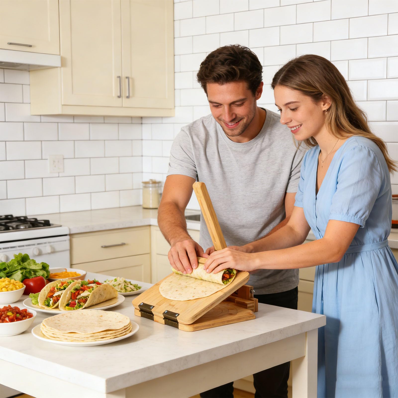 Pressa per impasti artigianali in legno per crepe fatte in casa con pressa elettrica per impasti in metallo