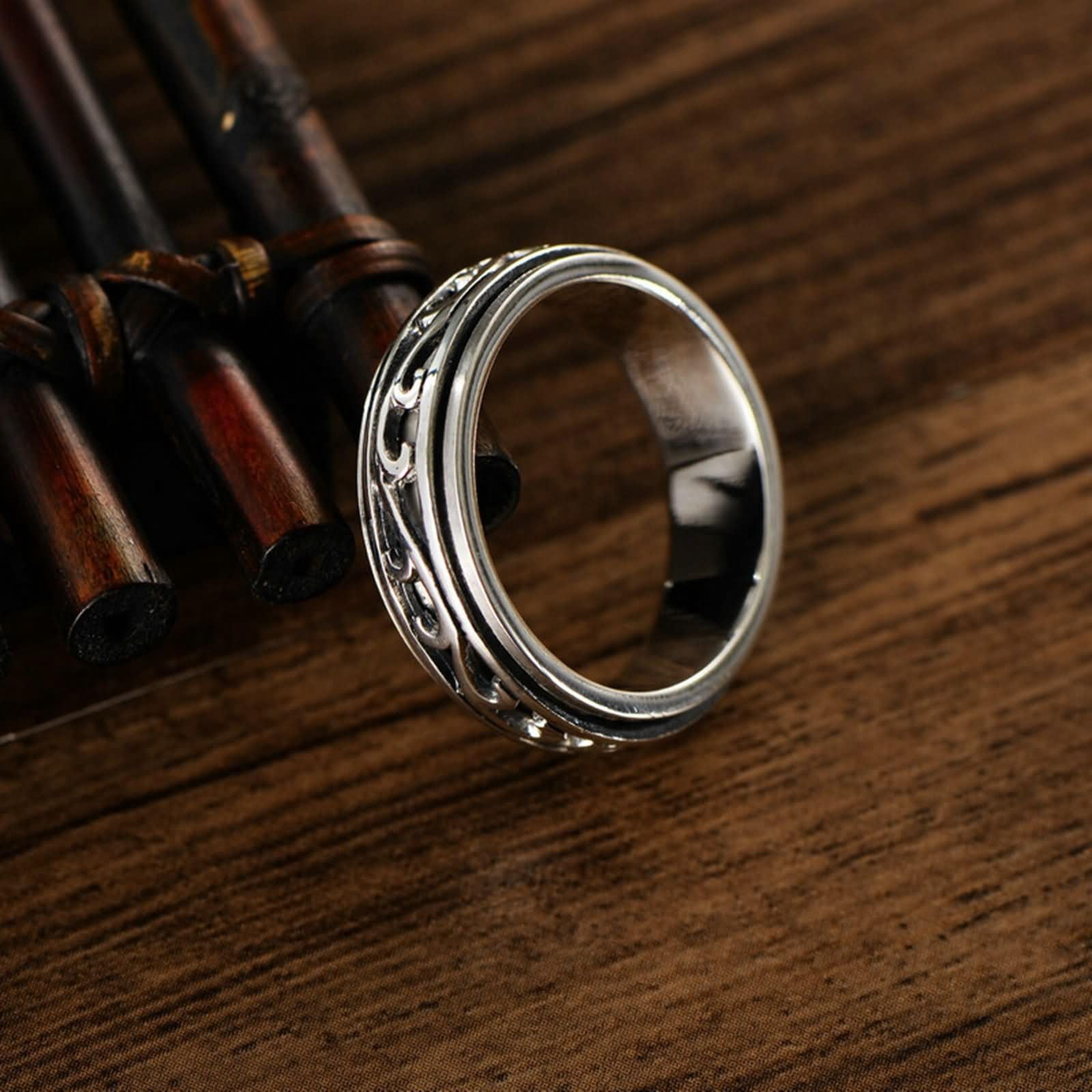 Fedine Incisione Anello Fedina Uomo,Anello Uomo Argento Sterling Spinner Vintage Filigrana 7MM Anello Argento